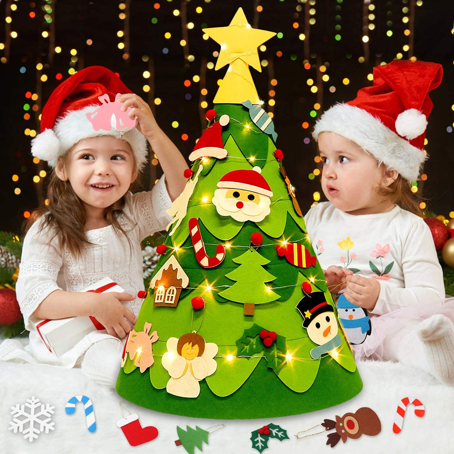 Montessori 3D Filz Weihnachtsbaum mit Lichterkette