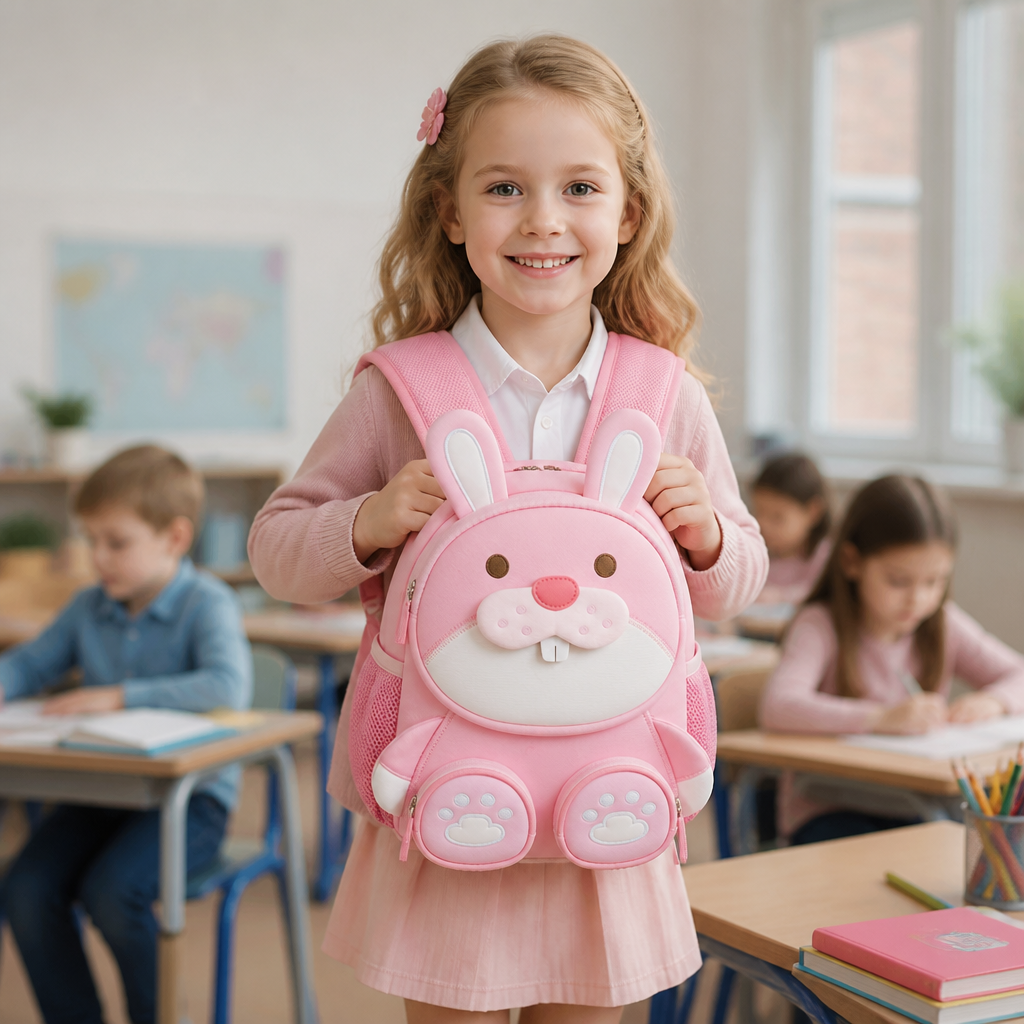 Kinder-Rucksack mit Cartoon-Tiermotiv – Leichter Schulrucksack mit mehreren Fächern
