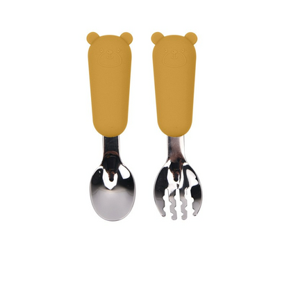 Kinder Besteck Set – Löffel und Gabel mit Silikon Griff – Sicher und Rutschfest