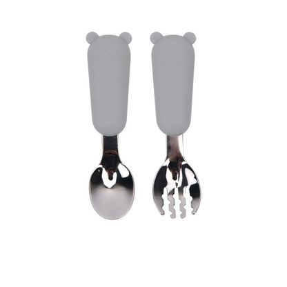 Kinder Besteck Set – Löffel und Gabel mit Silikon Griff – Sicher und Rutschfest