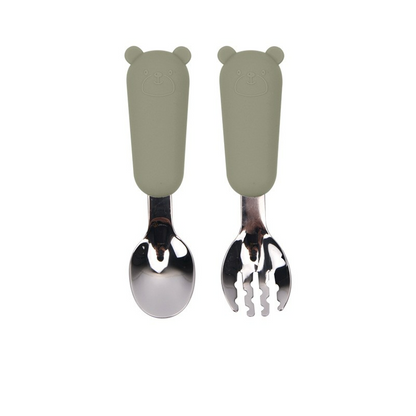 Kinder Besteck Set – Löffel und Gabel mit Silikon Griff – Sicher und Rutschfest