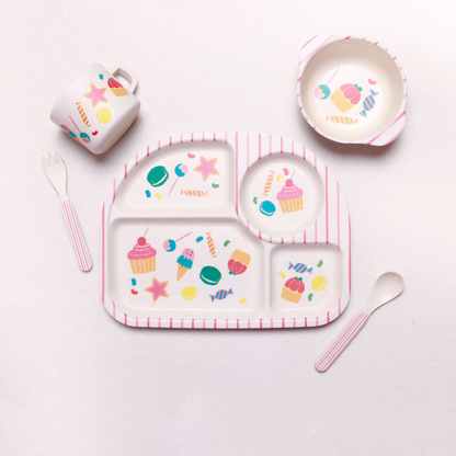 Baby Geschirrset mit Wolkenmotiv – Teller, Schüssel, Becher & Besteck für Kinder
