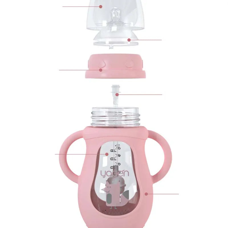 Baby Trinkflasche mit Griffen –  Silikon mit Weichem Sauger & Tiermotiv