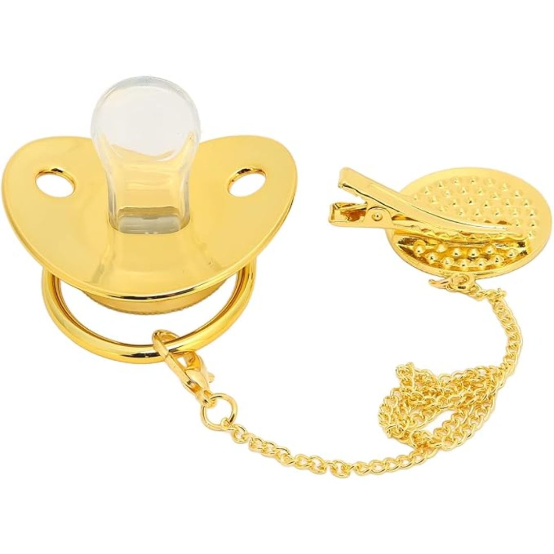 Personalisierter Goldschnuller mit Kette für Babies
