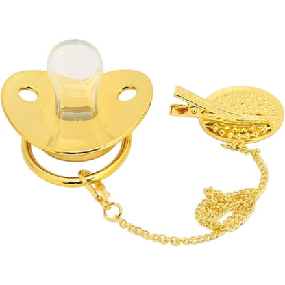 Personalisierter Goldschnuller mit Kette für Babies