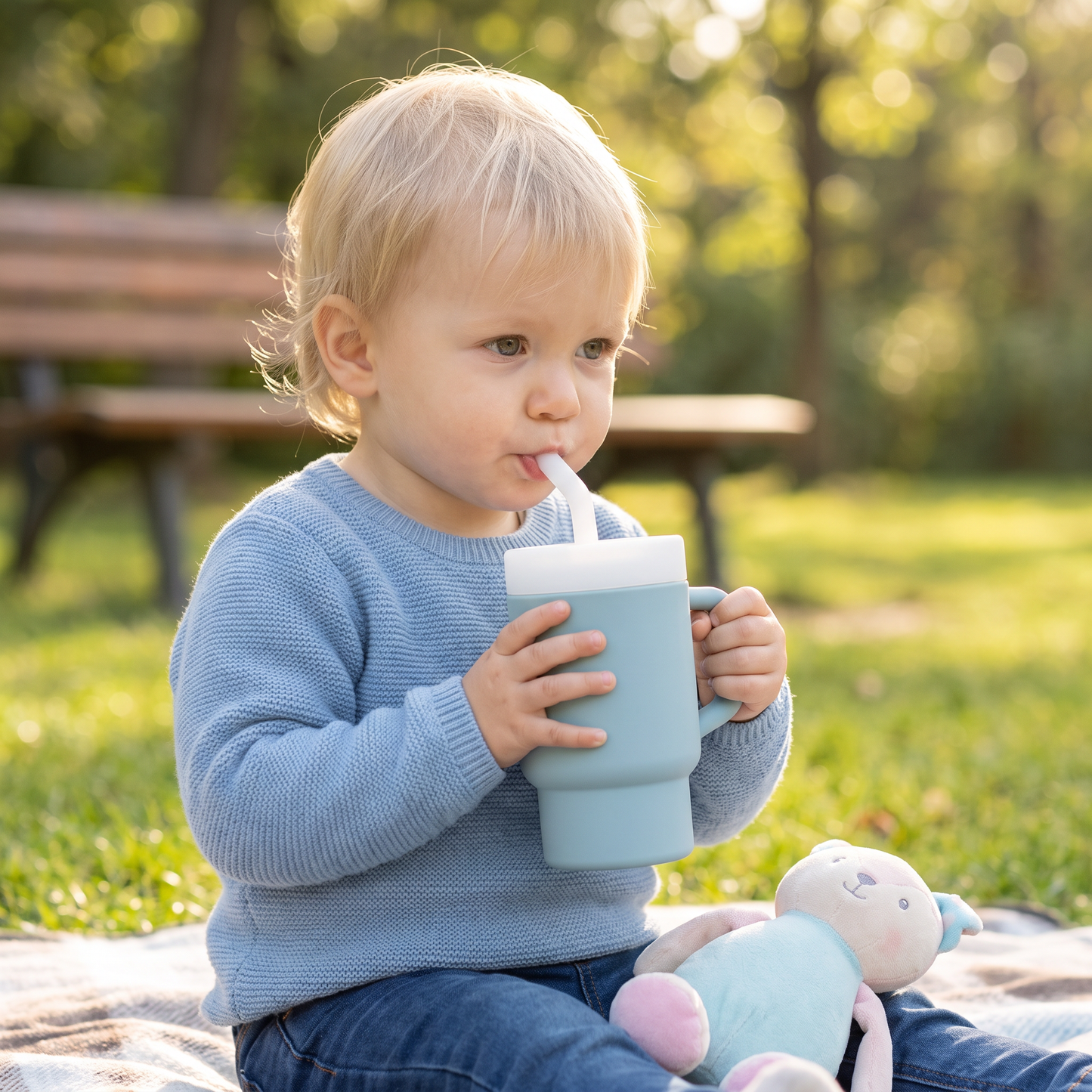 Auslaufsicherer Silikon-Trinkbecher mit Strohhalm für Kleinkinder