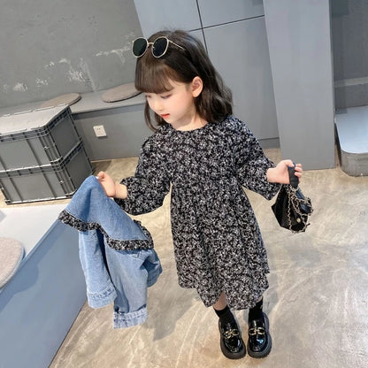 Mädchen Denim Jacke Mit Blumenkleid – Süßes Set Für Kinder Mit Rüschenkragen