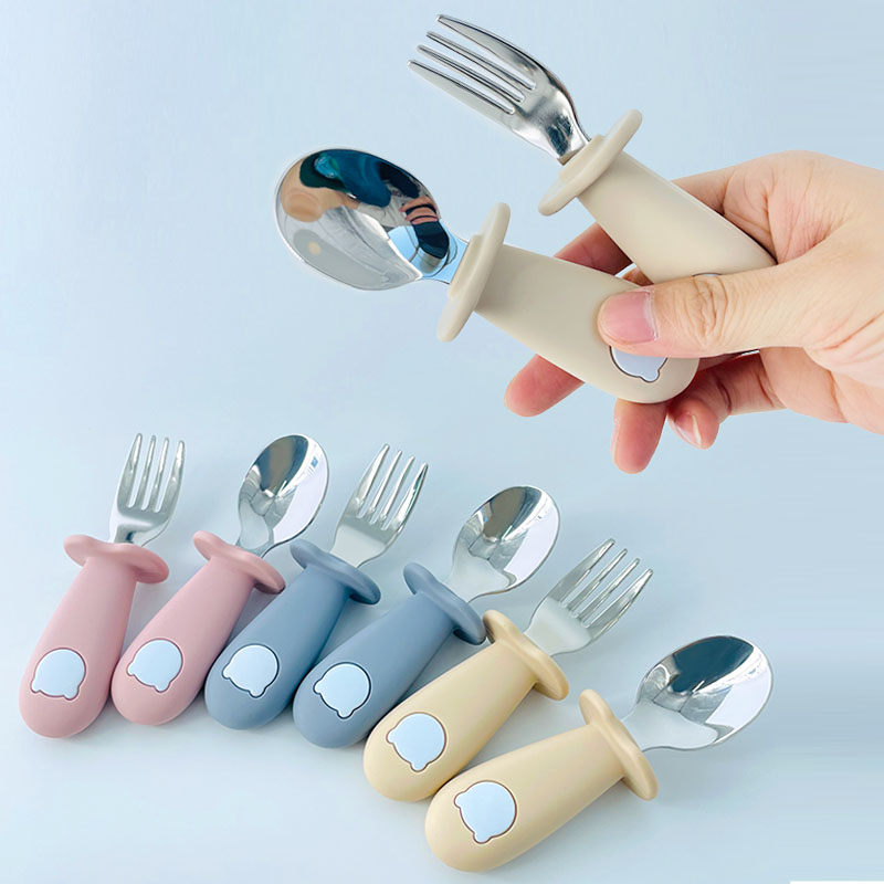 Kinder Besteck Set – Löffel und Gabel mit Silikon Griff – Sicher und Rutschfest