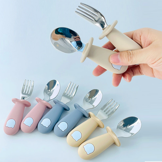 Kinder Besteck Set – Löffel und Gabel mit Silikon Griff – Sicher und Rutschfest