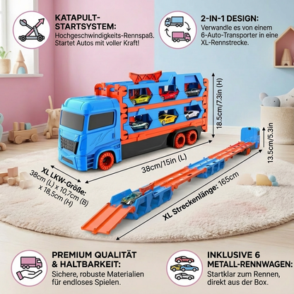 Auto Spieltruck mit Faltbarer Katapult Rennstrecke