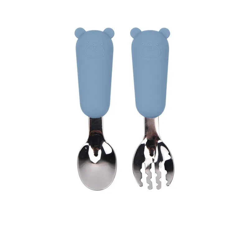 Kinder Besteck Set – Löffel und Gabel mit Silikon Griff – Sicher und Rutschfest