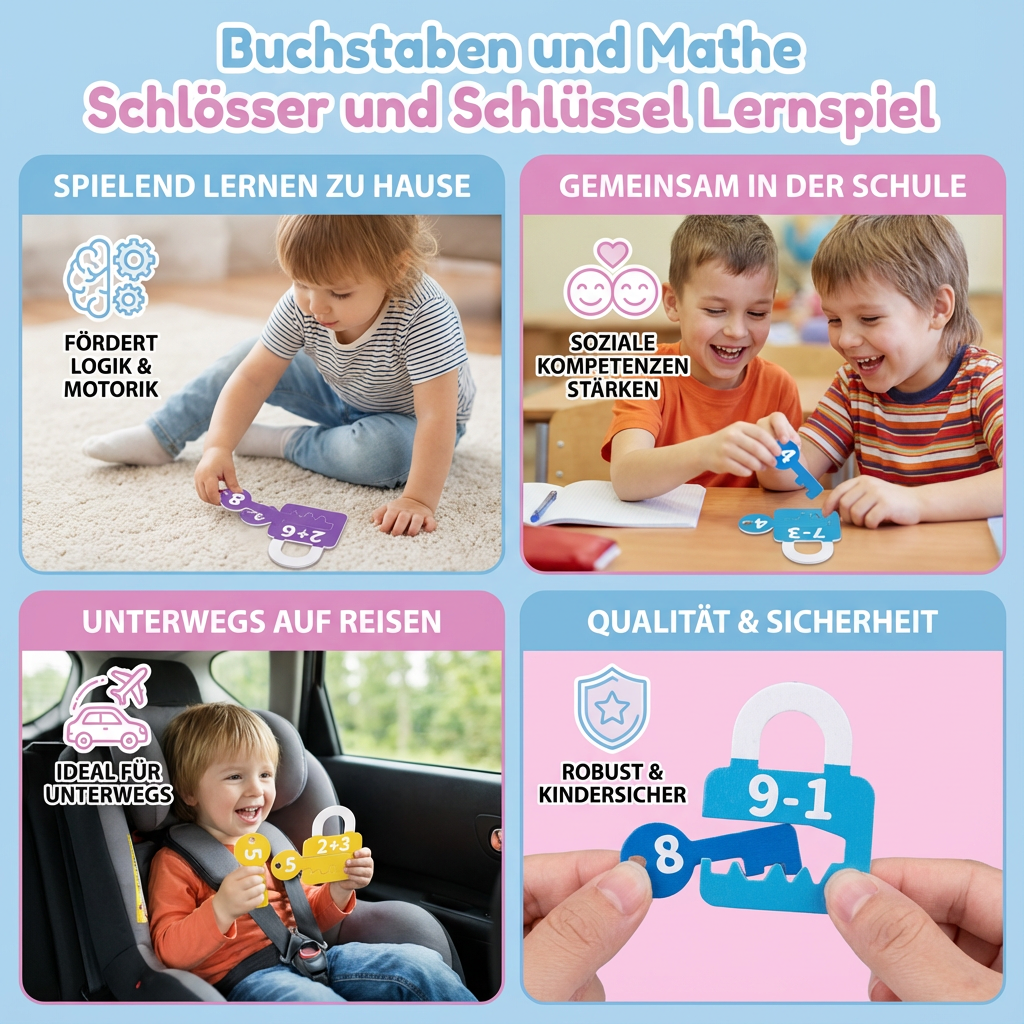 Buchstaben und Mathe Schlösser und Schlüssel Lernspiel