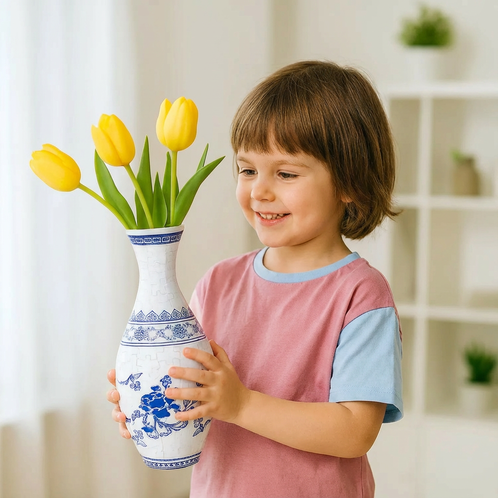 Edle 3D Puzzle Vase - Verwendbar für echte Blumen