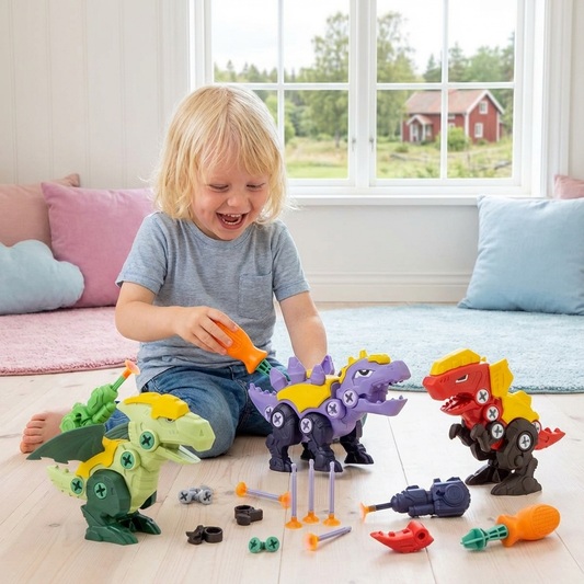 Dinosaurier Schrauben Spielset mit Saugnapf Kanone