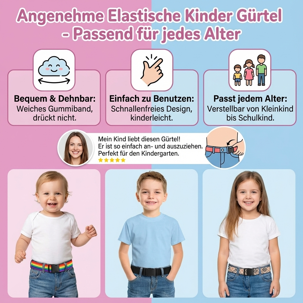 Angenehme Elastische Kinder Gürtel - Passend für jedes Alter