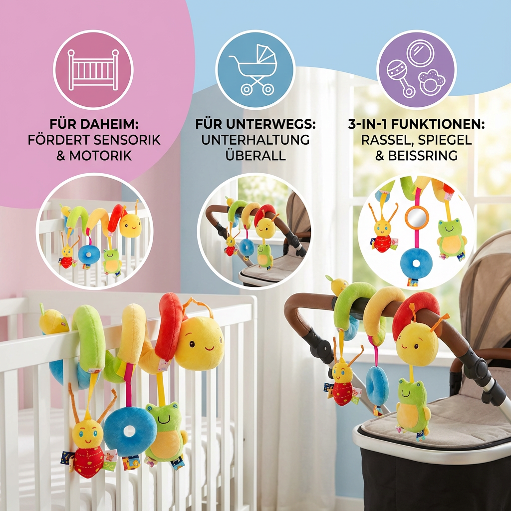 3in1 Raupen Rassel Spielzeug für Daheim und Unterwegs