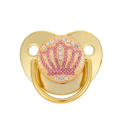 Luxus Schnuller mit Strass und Kronenmotiv – Goldfarben