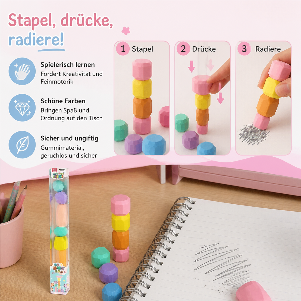 Stapelbares Edelstein-Radiergummi-Set