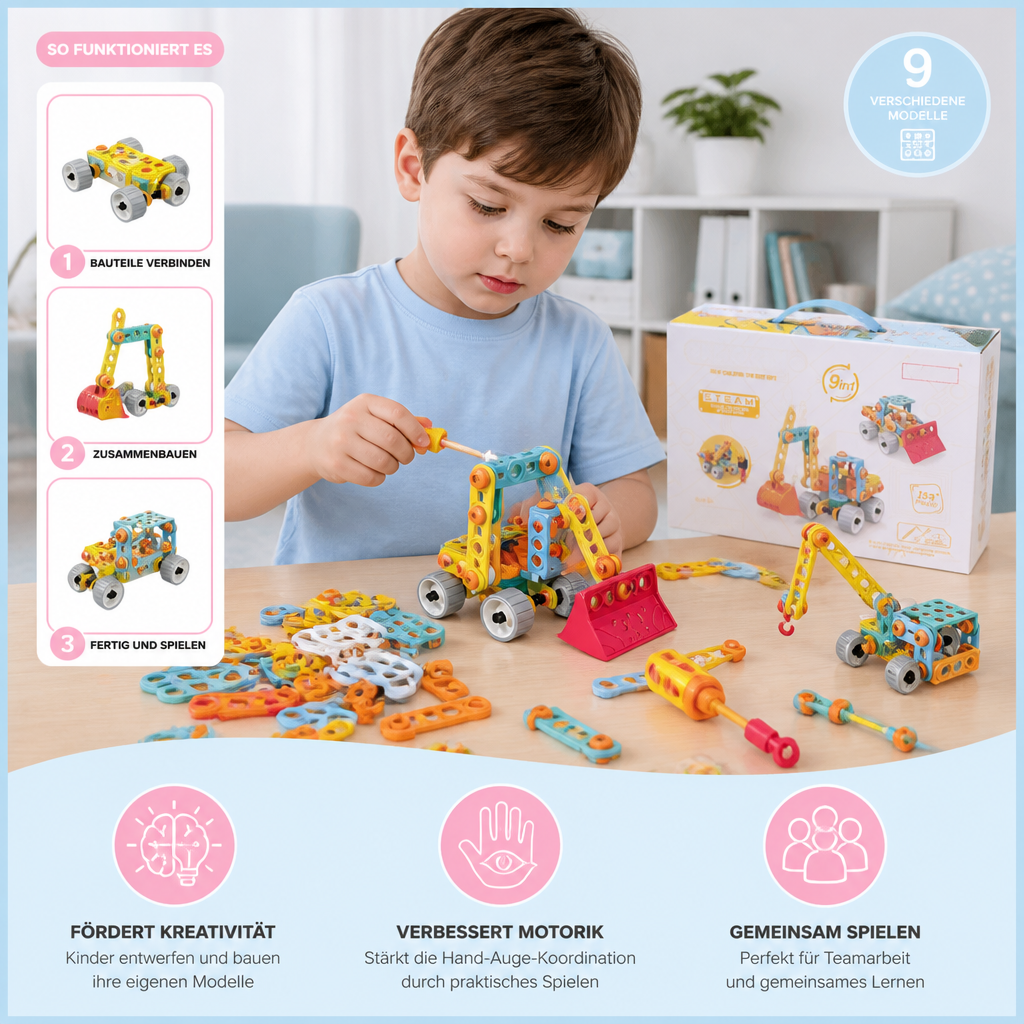 9-in-1 STEM-Bauset für Konstruktionsfahrzeuge