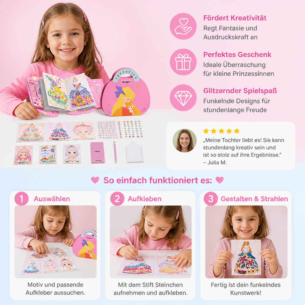 Prinzessin Diamant Sticker & Schminke Bastelset – Glitzer Kreativset für Mädchen