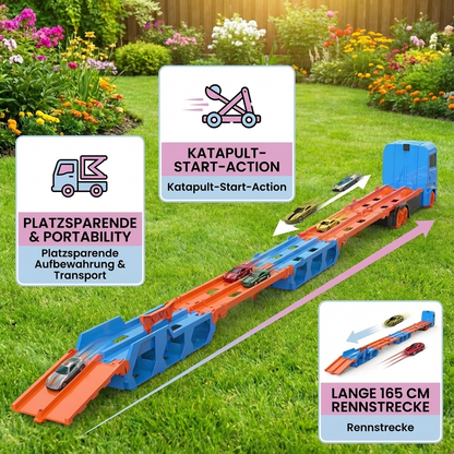 Auto Spieltruck mit Faltbarer Katapult Rennstrecke