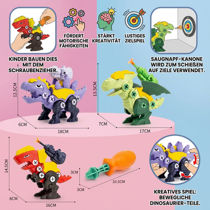 Dinosaurier Schrauben Spielset mit Saugnapf Kanone