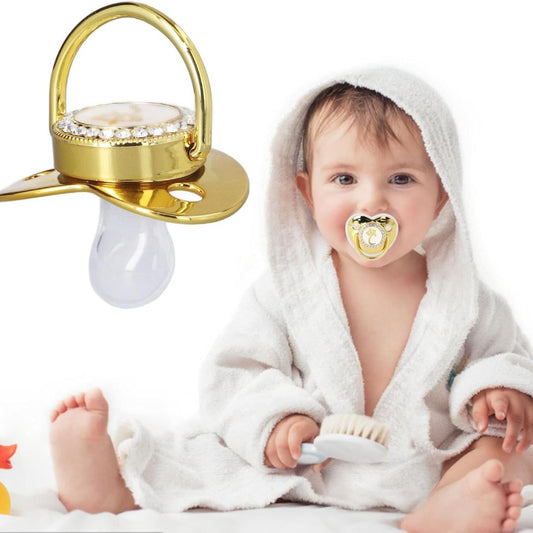 Personalisierter Goldschnuller mit Kette für Babies