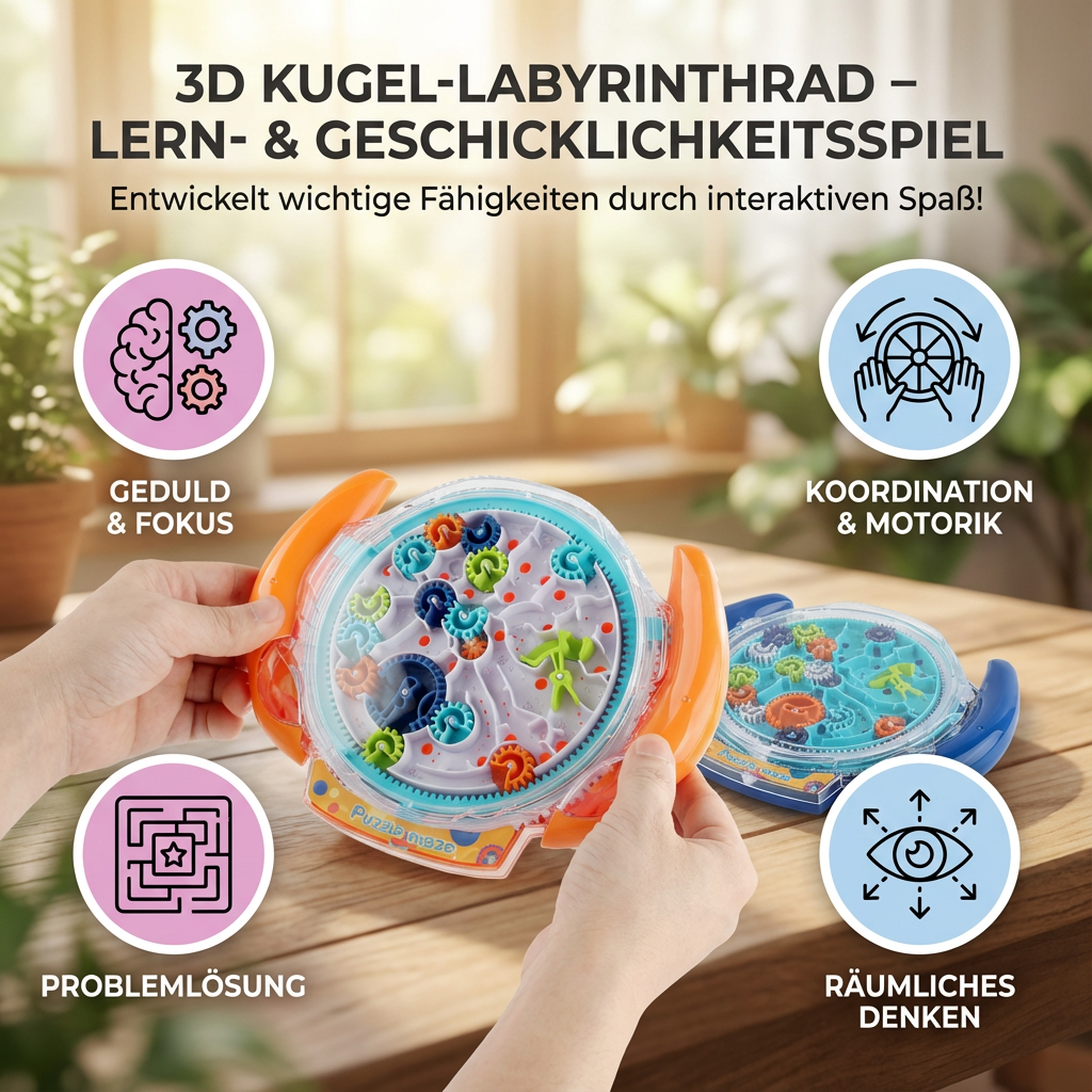 3D Kugel-Labyrinthrad – Geschicklichkeits- und Lernspiel