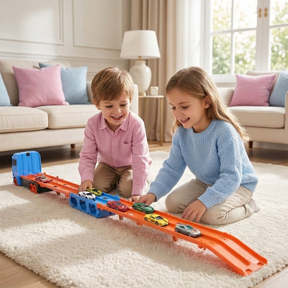 Auto Spieltruck mit Faltbarer Katapult Rennstrecke