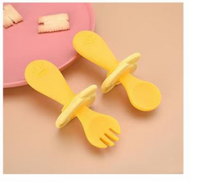 Baby Besteck Set aus Silikon – Lernlöffel & Gabel mit Sicherheitsring für Kleinkinder
