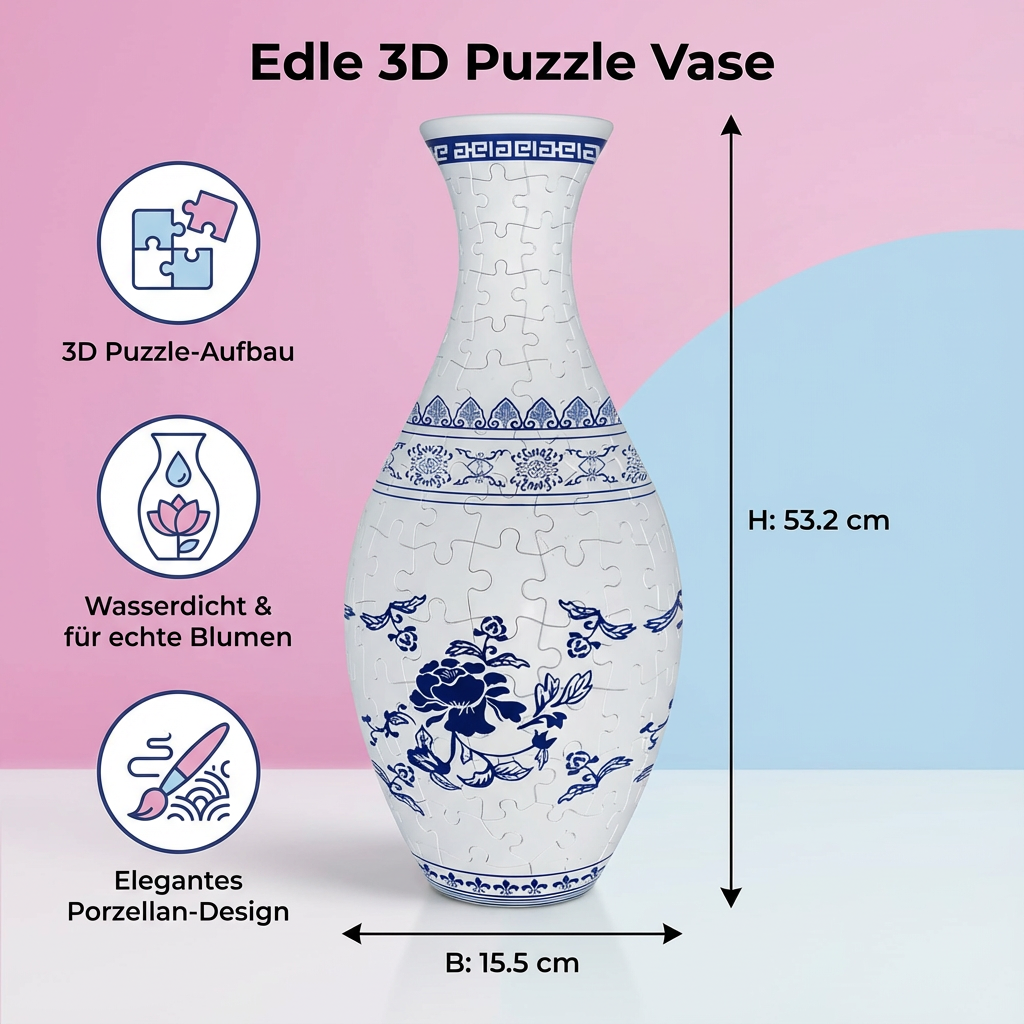 Edle 3D Puzzle Vase - Verwendbar für echte Blumen