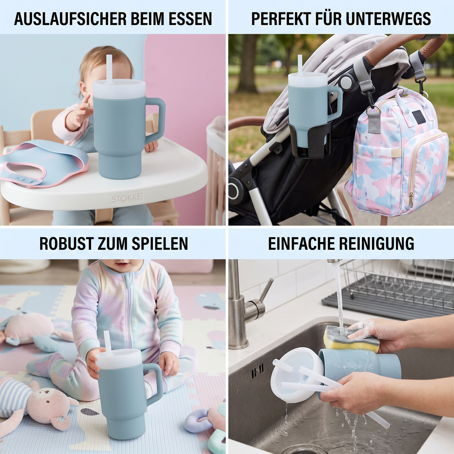 Auslaufsicherer Silikon-Trinkbecher mit Strohhalm für Kleinkinder