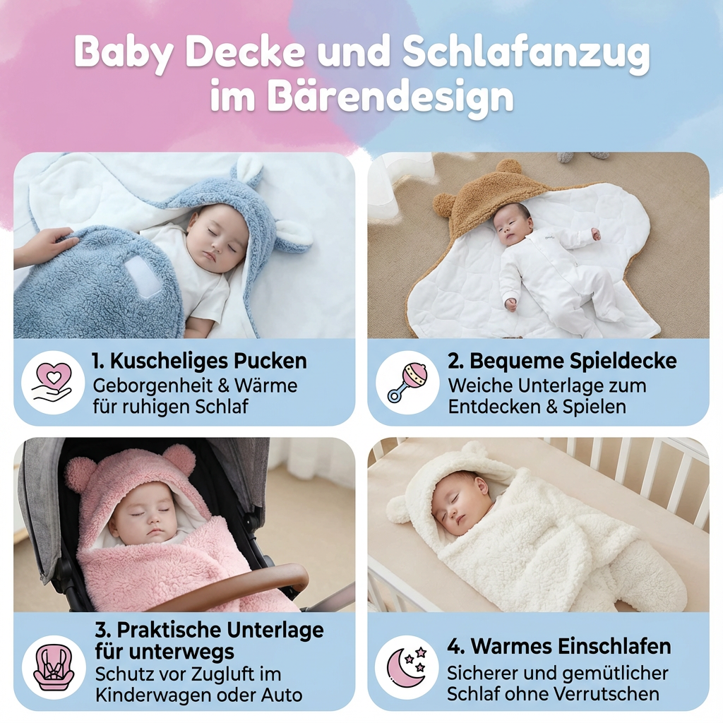 Baby Decke und Schlafanzug im Bärendesign