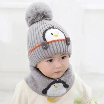 Warmer Pinguin-Look – Strickmütze & Schal-Set für Kinder