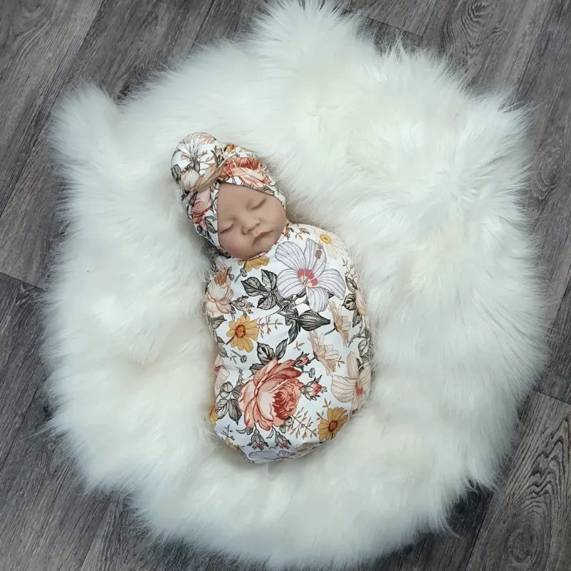 Neugeborenen Pucktuch mit Mütze – Weicher Baby Wickelsack aus Baumwolle