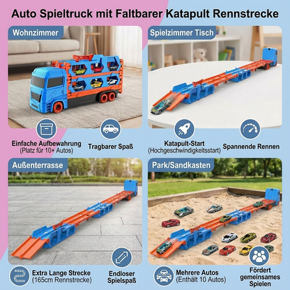 Auto Spieltruck mit Faltbarer Katapult Rennstrecke