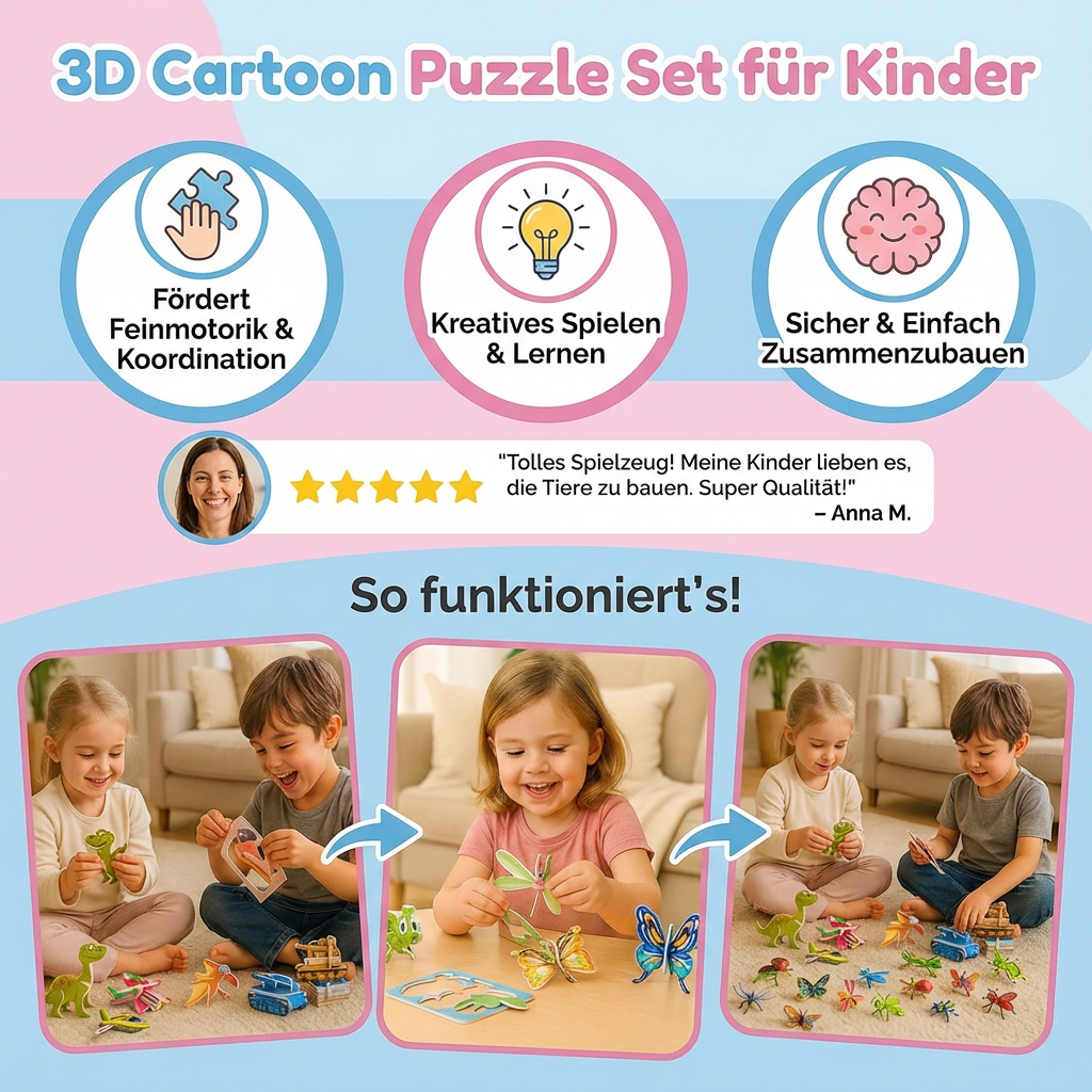 3D Cartoon Puzzle Set für Kinder