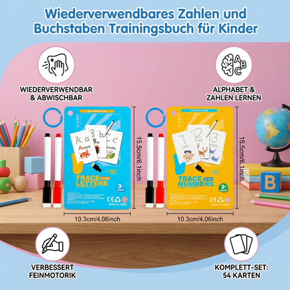 Wiederverwendbares Zahlen und Buchstaben Trainingsbuch für Kinder