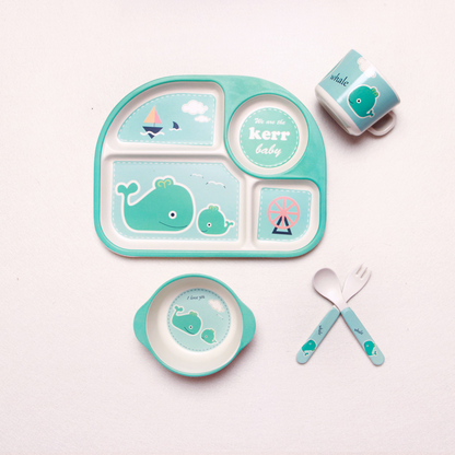 Baby Geschirrset mit Wolkenmotiv – Teller, Schüssel, Becher & Besteck für Kinder