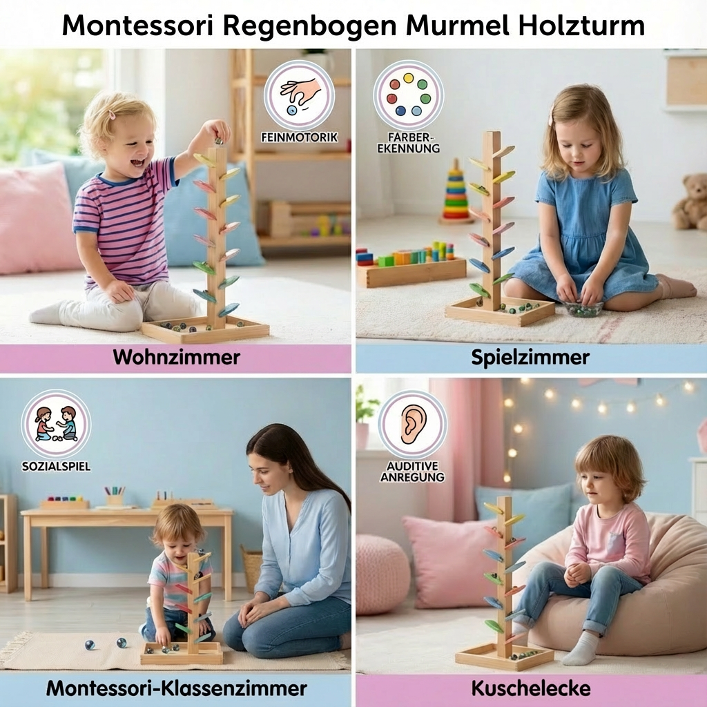 Montessori Regenbogen Murmel Holzturm