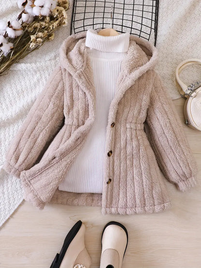 Innenfutter aus weichem Fleece für Mädchen – Warmer Wintermantel mit Kapuze