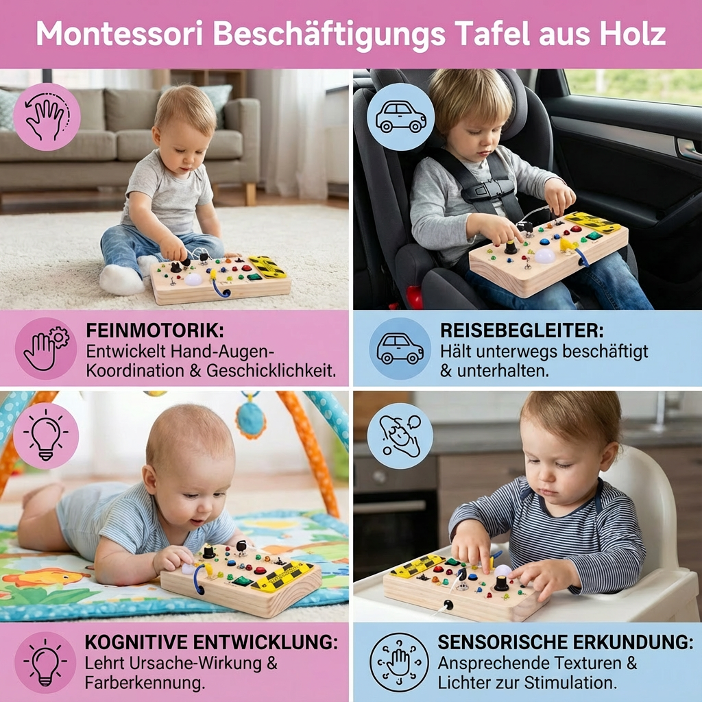 Montessori Beschäftigungs Tafel aus Holz