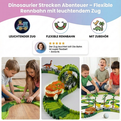 Dinosaurier Strecken Abenteuer – Flexible Rennbahn mit leuchtendem Zug