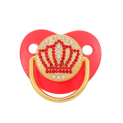 Luxus Schnuller mit Strass und Kronenmotiv – Goldfarben