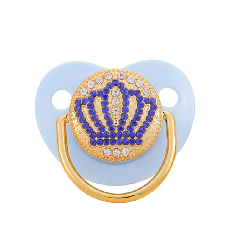 Luxus Schnuller mit Strass und Kronenmotiv – Goldfarben