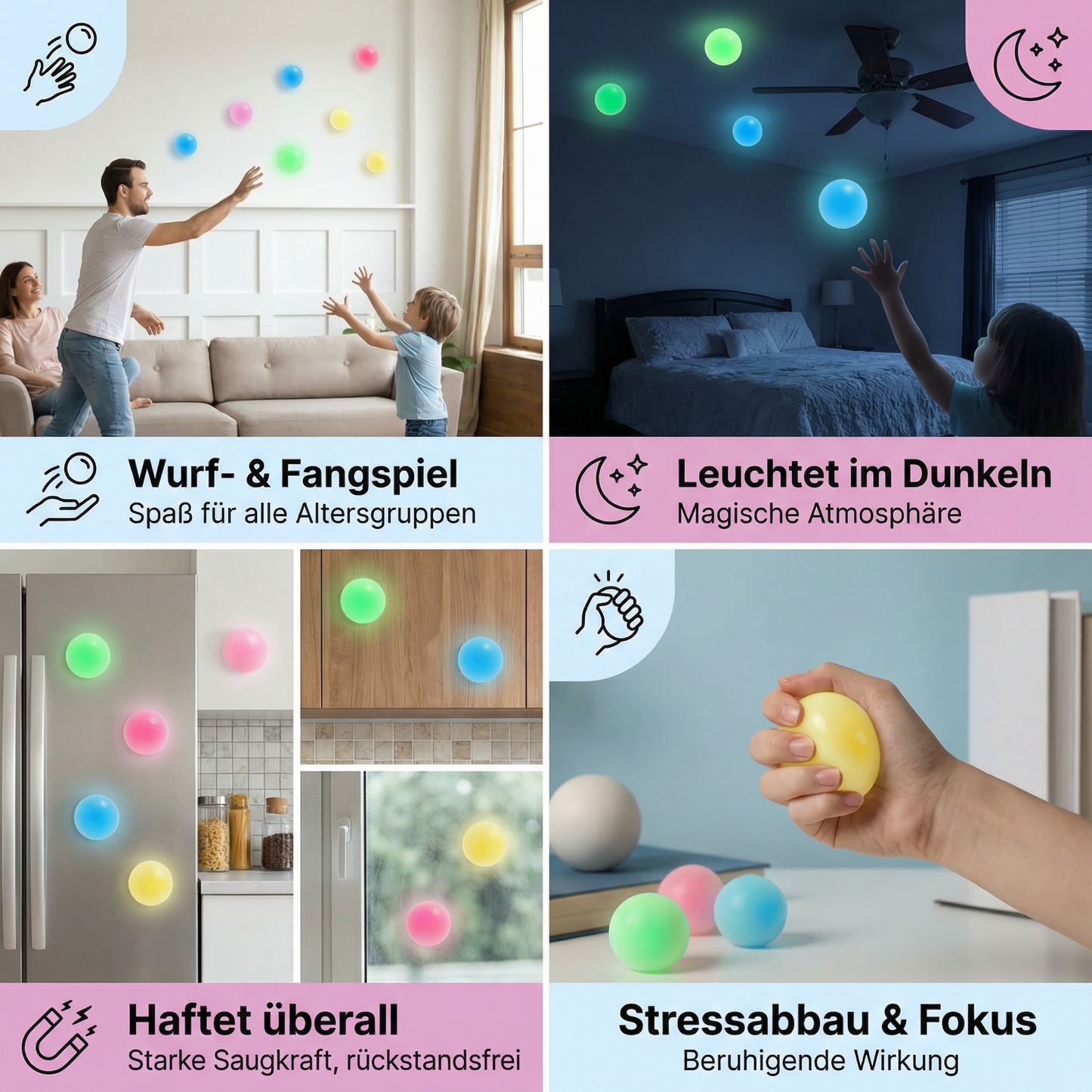Leuchtende Sticky Bälle – Wurf- & Klebespiel für Wand & Decke