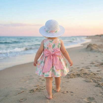 Sommerliches Trägerkleid Set für Baby- & Kleinkinder – Ärmelloses Kleid mit Schleife und Hut