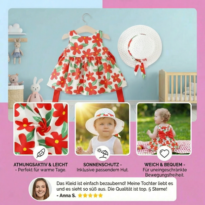 Sommerliches Trägerkleid Set für Baby- & Kleinkinder – Ärmelloses Kleid mit Schleife und Hut