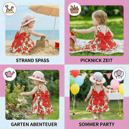 Sommerliches Trägerkleid Set für Baby- & Kleinkinder – Ärmelloses Kleid mit Schleife und Hut