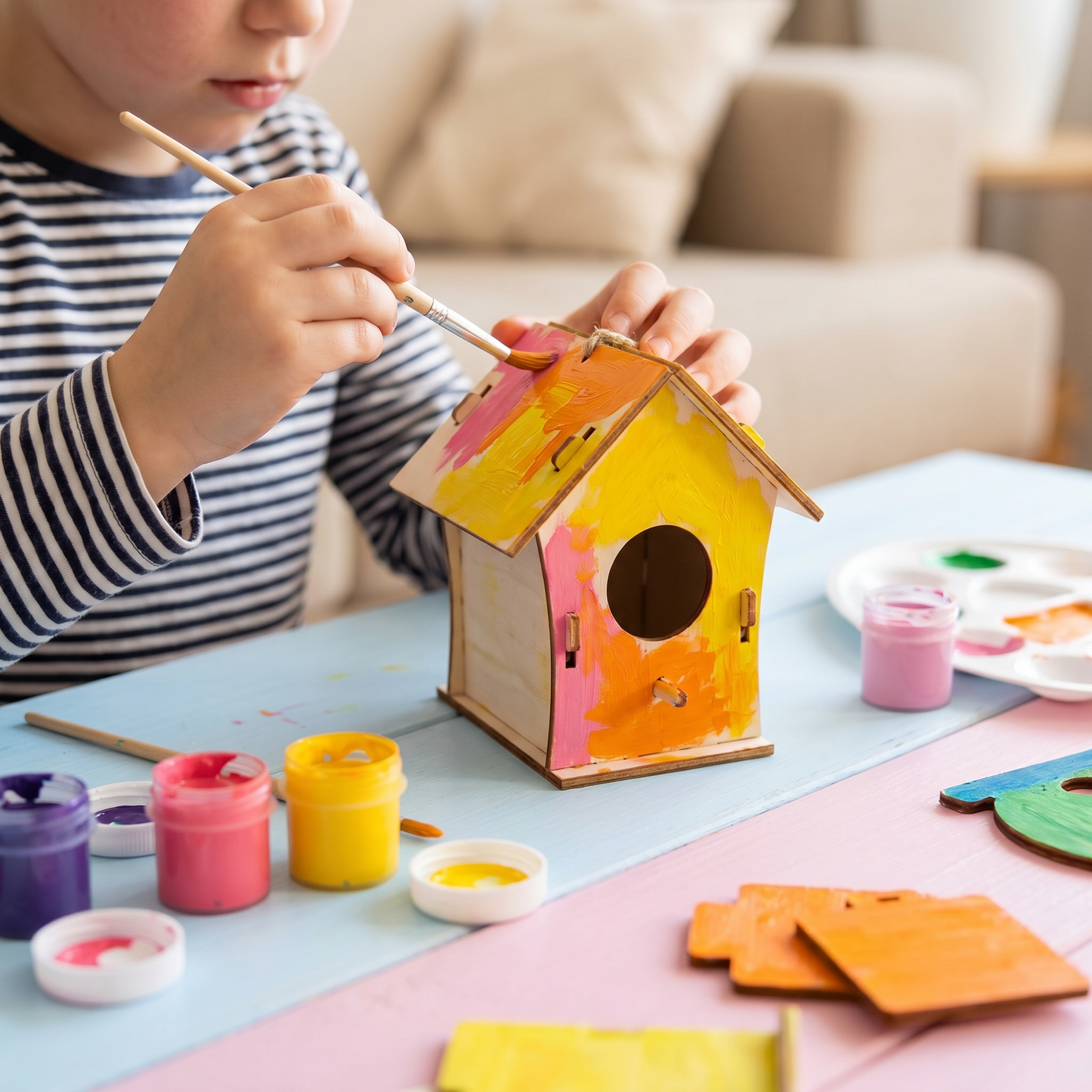 Buntes Vogelhaus Bastel- & Malset für Kinder